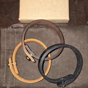 CJMILADO Stylish Leather Bracelet Set - Black, Brown, and Tan